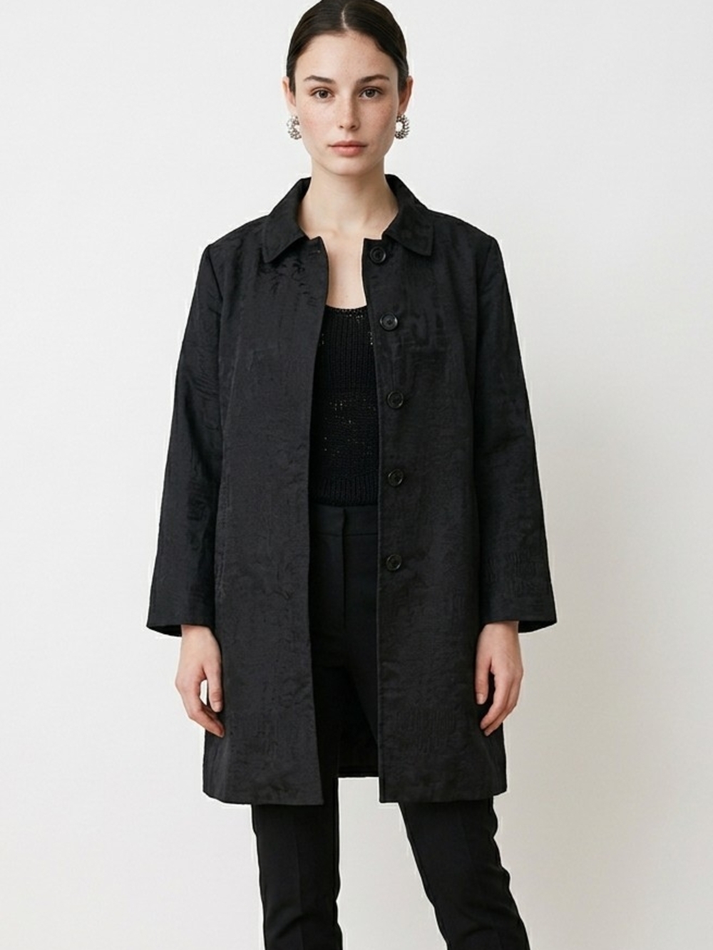 Chico's Black Button-Front Single-Breasted Coat